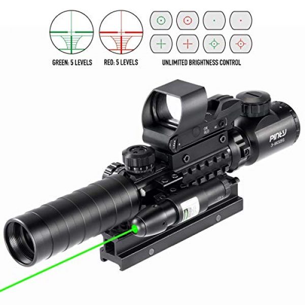 Pinty Rifle Scope 2 Pinty Rifle Scope 3-9x32 Rangefinder Illuminated Reflex Sight Green Dot Laser Sight & 17"x11" Handgun Cleaning Mat Detailed Pistol Diagram