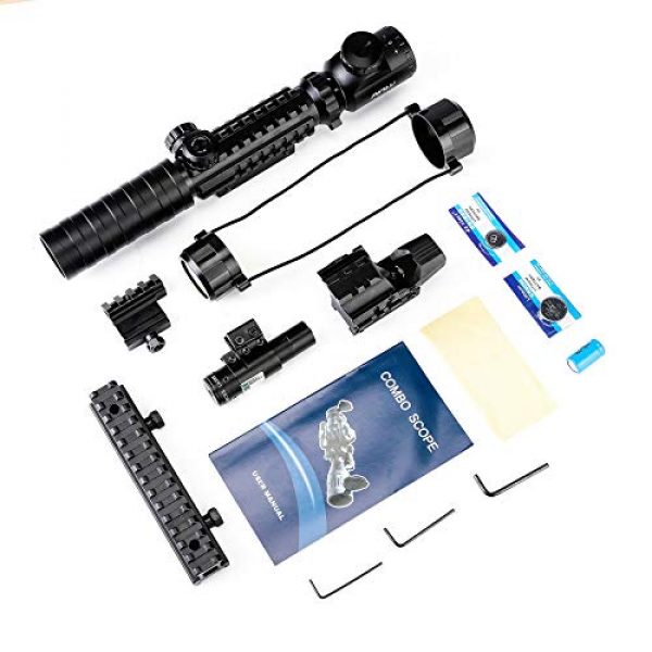Pinty Rifle Scope 6 Pinty Rifle Scope 3-9x32 Rangefinder Illuminated Optics Red Green Reflex 4 Reticle Sight Green Dot Laser Sight with 14 Slots 1 inch High Riser Mount,45 Degree Mount