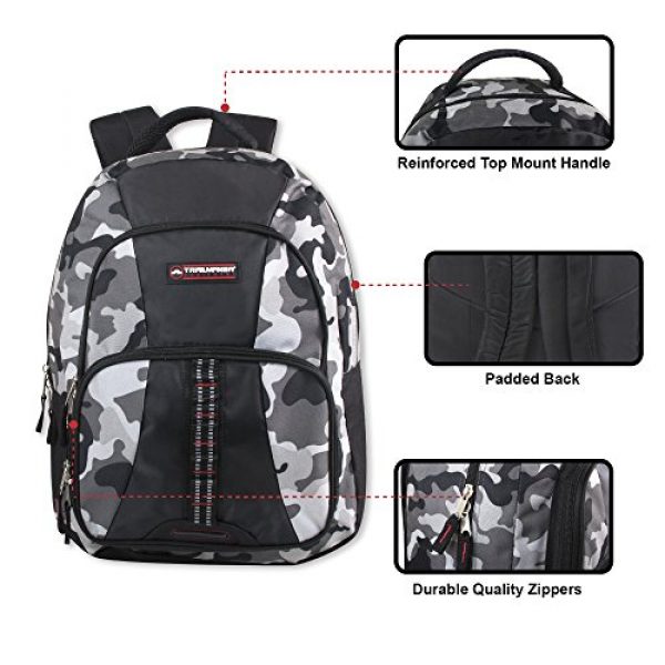 Trailmaker Tactical Backpack 2 Trailmaker Tactical Military Style Camo Backpack with Lash Tabs and Padded Back and Straps, Grey
