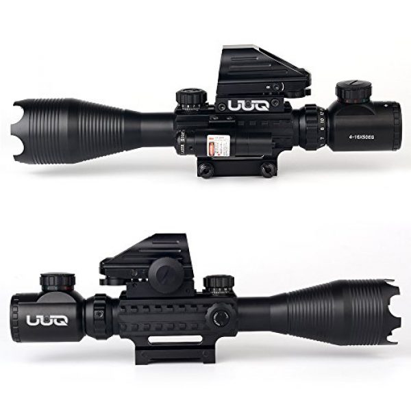 UUQ Rifle Scope 5 UUQ 4-16x50EG Tactical Rifle Scope Red/Green Illuminated Range Finder Reticle with Green Laser and Multi Optical Coated Holographic Dot Sight