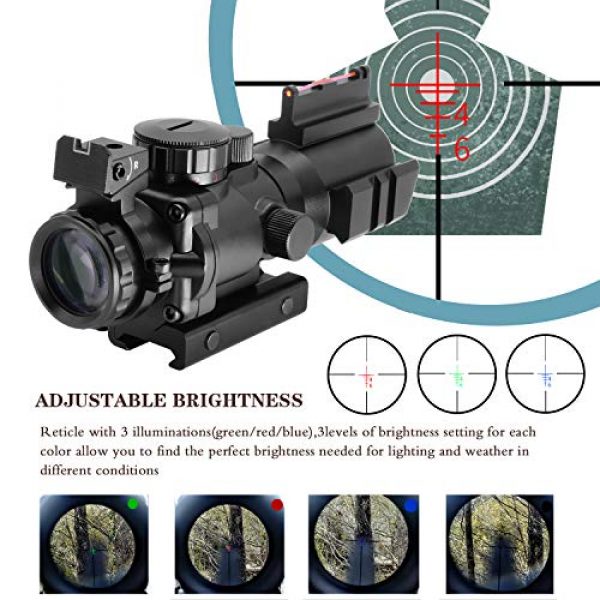 Beileshi Rifle Scope 4 Beileshi Rifle Scope 4x32 Red/Green/Blue Triple Illuminated Rapid Range Reticle Scope with Top Fiber Optic Sight and Weaver Slots