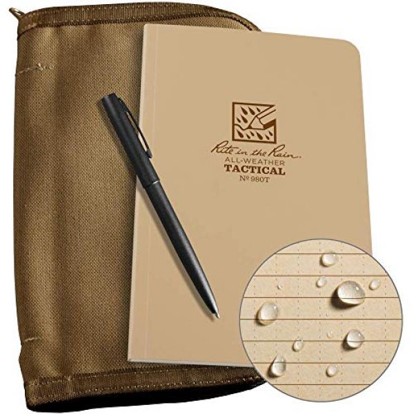 Rite in the Rain Tactical Pouch 1 Rite in the Rain Weatherproof Tactical Field Kit: Tan Cordura Fabric Cover, 4 5/8" x 7 1/4" Tan Tactical Notebook, and Weatherproof Pen (No. 980T-KIT)