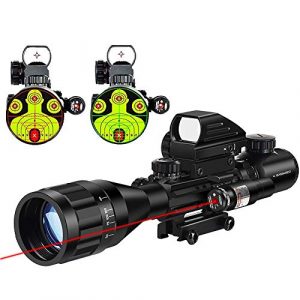 MidTen Rifle Scope 1 MidTen 4-16x50 Tactical Rifle Scope Dual Illuminated Optics & Rangefinder Illuminated Reflex Sight 4 Holographic Reticle Red/Green Dot Sight & IIIA/2MW Laser Sight(Red)