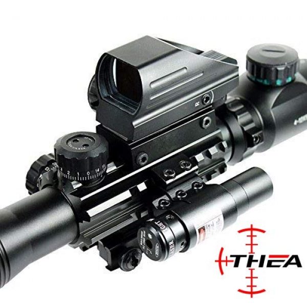 THEA Rifle Scope 5 THEA C4-12X50 Scope Dual Illuminated Reticle w/Red/Green Laser Sight and 4 Tactical Holographic Dot Reflex Sight (12 Month Warranty)