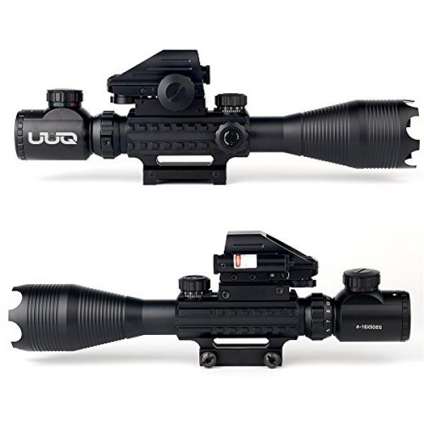 UUQ Rifle Scope 3 UUQ 4-16x50 Tactical Rifle Scope Red/Green Illuminated Range Finder Reticle W/ RED Laser Sight and Holographic Reflex Dot Sight