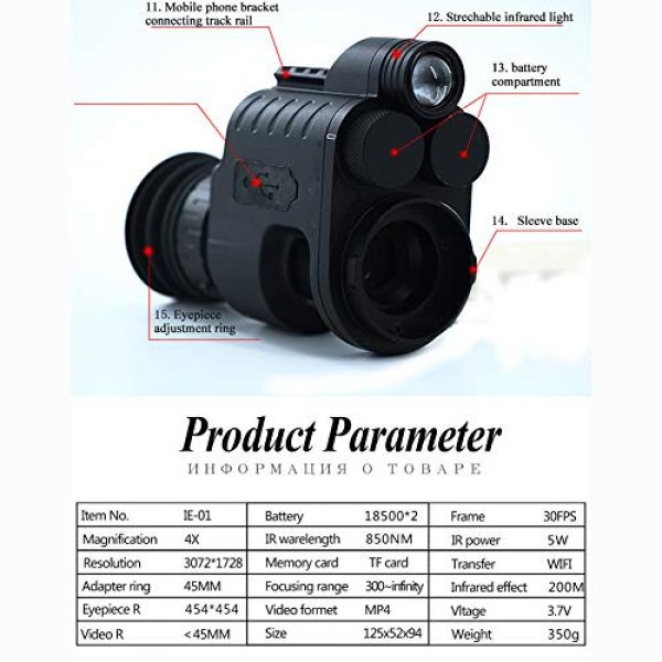 MUJING Rifle Scope 5 MUJING Digital Video Recording Hunting Night Vision Rifle Scope Monocular Camera VCR with 850nm Infrared IR Flashlight for Outdoor Tactical Rifle Hunting Super Shockproof