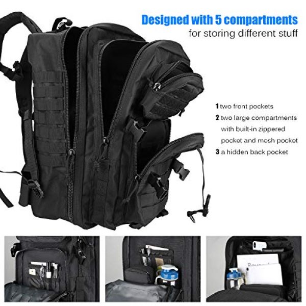 ProCase Tactical Backpack 4 ProCase Military Tactical Backpack, 48L Large Rucksack 3 Day Outdoor Army Assault Molle Pack Go Bag Backpacks -Black
