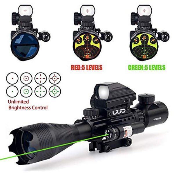 UUQ Rifle Scope 1 UUQ 4-16x50EG Tactical Rifle Scope Red/Green Illuminated Range Finder Reticle with Green Laser and Multi Optical Coated Holographic Dot Sight