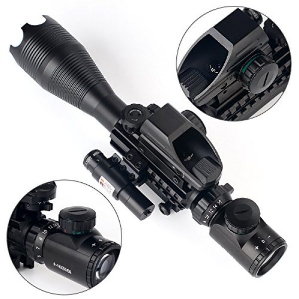 UUQ Rifle Scope 3 UUQ 4-16x50EG Tactical Rifle Scope Red/Green Illuminated Range Finder Reticle with Green Laser and Multi Optical Coated Holographic Dot Sight