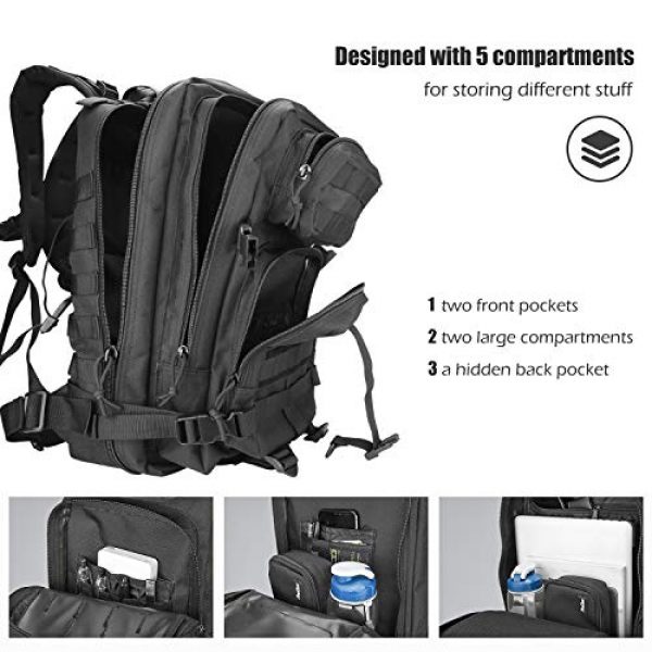 ProCase Tactical Backpack 3 ProCase Military Tactical Backpack, 35L Large Capacity Rucksacks 2 Day Army Assault Pack Go Bag for Hunting, Trekking, Camping and Other Outdoor Activities -Black
