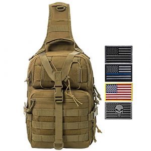 AXEN Tactical Backpack 1 AXEN Tactical EDC Sling Bag Pack, Military Rover Shoulder Molle Backpack, with Flag Patch