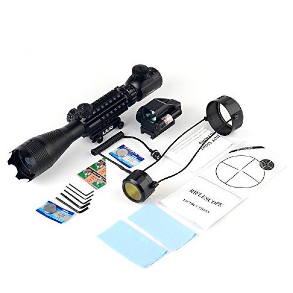 UUQ Rifle Scope 7 UUQ 4-16x50 Tactical Rifle Scope Red/Green Illuminated Range Finder Reticle W/ RED Laser Sight and Holographic Reflex Dot Sight
