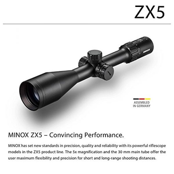 MINOX Rifle Scope 2 MINOX ZX5i 5-25x50 mm Illuminated Riflescope w/BDC Glass Fiber Point Reticle - 5X Magnification 30mm Tube - Twilight Short and Long-Range Shooting - 4" of Relief