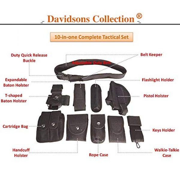 Davidsons Collection Tactical Belt 4 Davidsons Collection 10 in 1 Tactical Duty Belt, Utility Modular Equipment System Nylon Security Military Enforcement Belt with Pouches, for Security & Police (Adjustable 35-45 inches, Black)