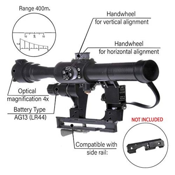 BelOMO Rifle Scope 2 BelOMO POSP 4x24 V (B). Optical Rifle Scope. Russian Side Mount. 400m Rangefinder. 1 MOA. Combloc