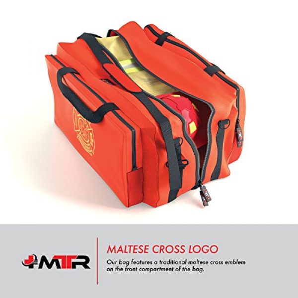 MTRSuper.com Tactical Backpack 6 Fire Medic Gear Bag - Reinforced, Water Resistant, Deluxe Step-in Duffle Turnout Firefighter Emergency Response EMT E.M.S; Padded Shoulder Strap; Three Large Compartments - Maltese Cross; By Med-Tech