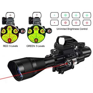 MidTen Rifle Scope 1 MidTen 4-12x50 Dual Illuminated Scope with Dot Sight & Laser Sight & 20mm Mount (Red Laser)
