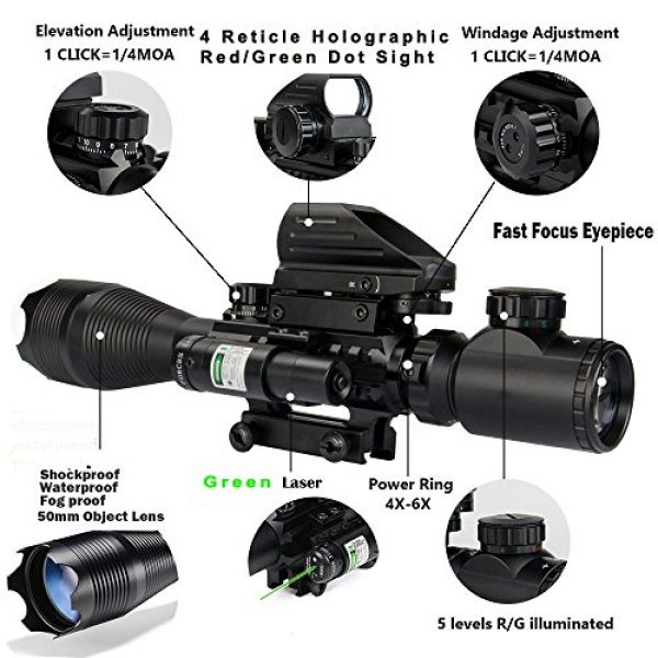 XOPin Rifle Scope 2 Rifle Scope Hunting Combo 4-16x50EG Dual Illuminated with Laser sight 4 Holographic Reticle Red/Green Dot for Weaver/Rail Mount