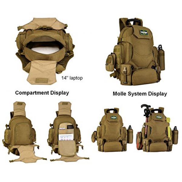 Huntvp Tactical Backpack 3 Huntvp 40L Tactical Military MOLLE Backpack WR 3 Way Modular Pack with Patch