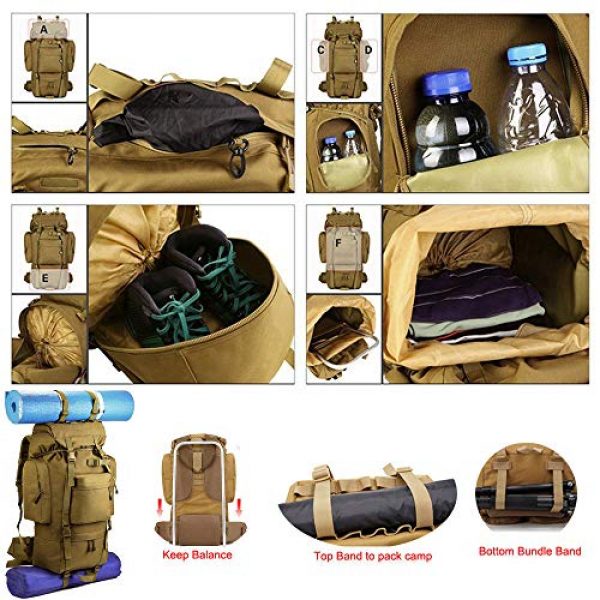 Suoki Tactical Backpack 5 Molle Backpack 65L Waterproof Internal-Frame Hiking Camping Rucksacks With Rain Cover