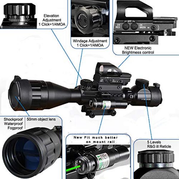 XOPin Rifle Scope 2 4-16x50AO Rifle Scope Combo Dual Illuminated with Green Laser sight 4 Holographic Reticle Red/Green Dot for Weaver/Rail Mount