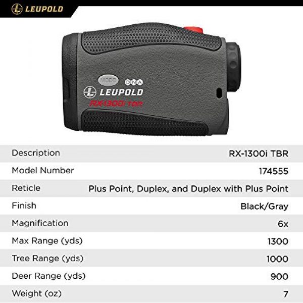 Leupold Rifle Scope 5 Leupold Rx-1300i TBR Laser Rangefinder, Black/Gray, 6X (174555)