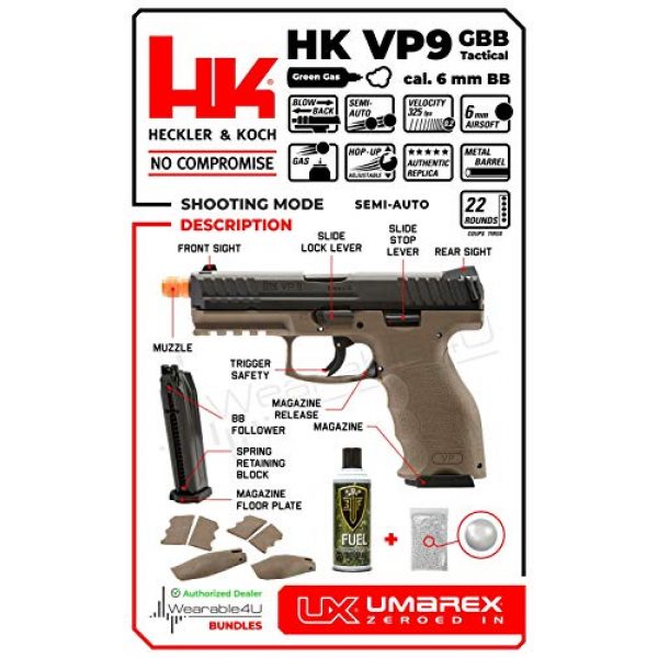 Wearable4U Airsoft Pistol 4 Wearable4U Umarex H&K VP9 Tactical GBB(VFC) Airsoft Pistol GBB Air Soft Gun Bundle