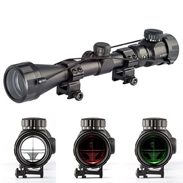 Gazelle Trading Rifle Scope 1 Aukmont 3-9X40 Red & Green Sniper Hunting Rifle Airgun Scope Telescopic Sight Illuminated 20mm Rail Mounts