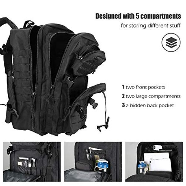 ProCase Tactical Backpack 4 ProCase Tactical Backpack 42L Large Rucksack 3 Day Outdoor Military Army Assault Pack Go Bag Backpacks -Black