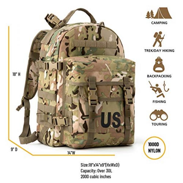 MT Tactical Backpack 2 MT Military Army MOLLE 2 Tactical Assault Backpack, Rifleman 3 Day Pack, Medium Rucksack for Outdoor, Hiking and Bug Out, Multicam Camo