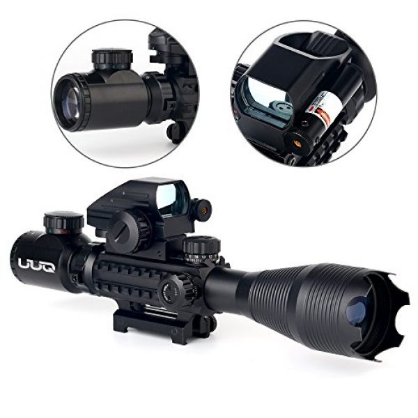 UUQ Rifle Scope 4 UUQ 4-16x50 Tactical Rifle Scope Red/Green Illuminated Range Finder Reticle W/ RED Laser Sight and Holographic Reflex Dot Sight