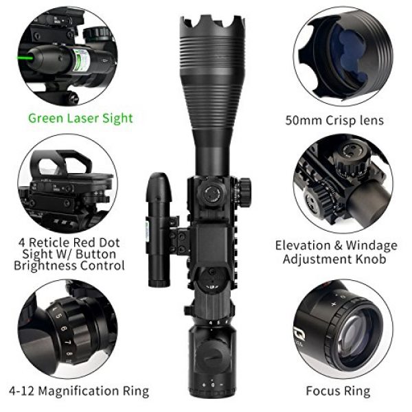 UUQ Rifle Scope 6 UUQ 4-16x50 Tactical Rifle Scope Red/Green Illuminated Range Finder Reticle W/Green Laser Sight and Holographic Reflex Dot Sight