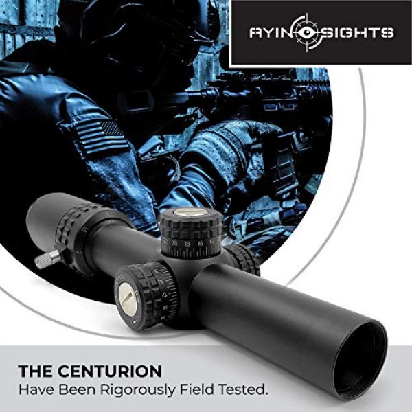 AYIN Rifle Scope 7 AYIN Sights Centurion 1-6x24 Tactical/Hunting Scope with Tactical Turrets, Throw Lever & Flip Caps