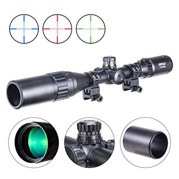Pinty Rifle Scope 1 Pinty 3-9X40 Rifle Scope AO Red Green Blue Illuminated Mil Dot with Flip-Open Covers, Sunshade Tube