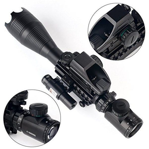 THEA Rifle Scope 3 THEA 4-16x50 Tactical Rifle Scope Red/Green Illuminated Range Finder Reticle W/Green Laser and Holographic Reflex Dot Sight (12 Month Warranty)