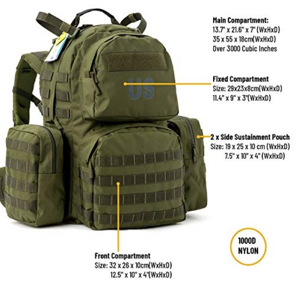 Akmax.cn Tactical Backpack 3 Military Army Backpack, MOLLE 2 Medium Rucksack with Removeable Shoulder Straps and Wasit Belt, Internal Frame