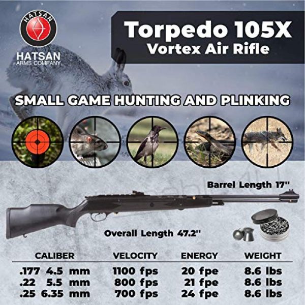 Wearable4U Air Rifle 2 Hatsan Torpedo 105X Vortex Air Rifle with Wearable4U 100x Paper Targets and Lead Pellets Bundle