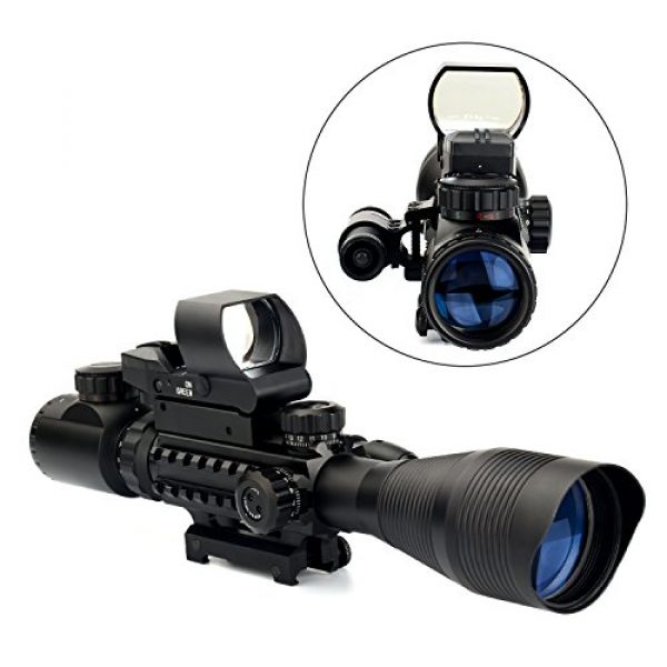 UUQ Rifle Scope 4 UUQ 4-12X50 Rifle Scope Red &Green Illuminated Range Finder Reticle W/Green Laser Sight and 4 Tactical Holographic Red Dot Reflex Sight