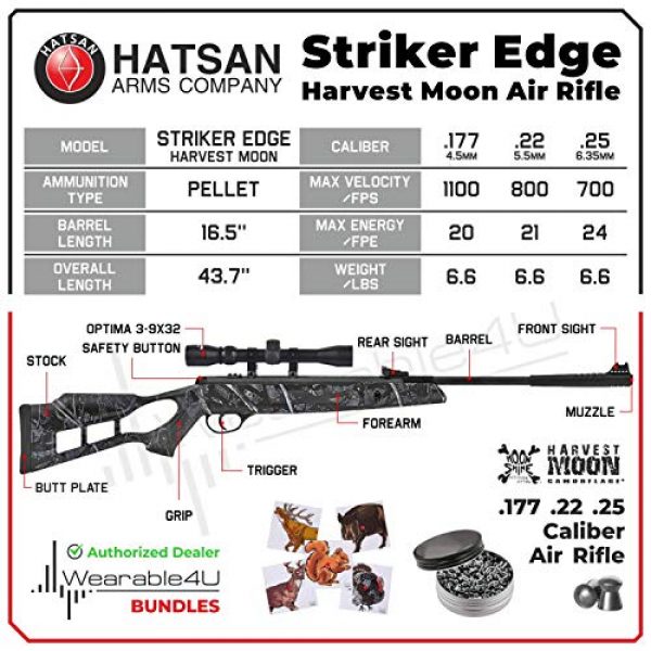 Wearable4U Air Rifle 3 Hatsan Striker Edge Spring Harvest Moon Combo Air Rifle with Wearable4U 100x Paper Targets and Lead Pellets Bundle