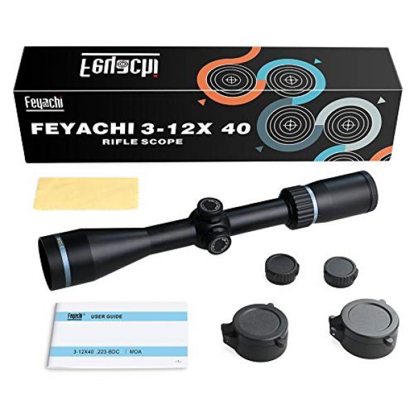 Feyachi Rifle Scope 6 Feyachi Falcon 3-12x40mm Rifle Scope, BDC MOA Reticle Second Focal Plane 1-inch Tube Riflescopes Black Matte