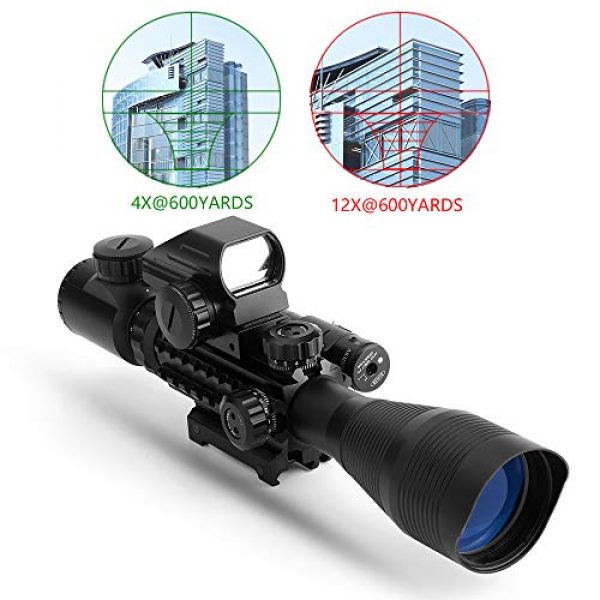 UUQ Rifle Scope 2 UUQ C4-12X50 Rifle Scope Dual Illuminated Reticle W/Green Laser Sight and Holographic Dot Reflex Sight