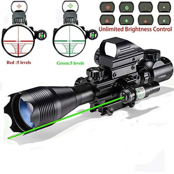 XOPin Rifle Scope 4 Rifle Scope Hunting Combo 4-16x50EG Dual Illuminated with Laser sight 4 Holographic Reticle Red/Green Dot for Weaver/Rail Mount