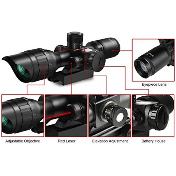 MidTen Rifle Scope 6 MidTen Rifle Scope 2.5-10X Dual Illuminated Mil-dot Gun Scopes with Red Laser & 20mm Mounts
