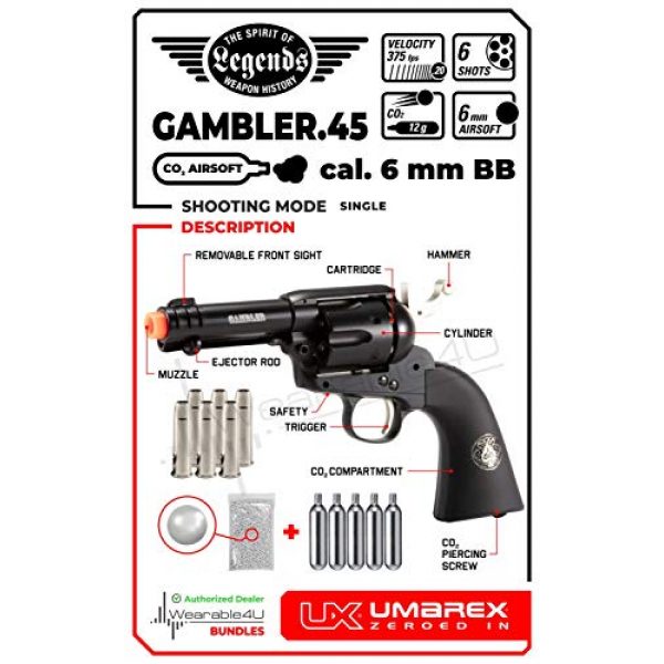 Wearable4U Airsoft Pistol 2 Wearable4U Umarex Limited Ed - Legends Gambler Custom Revolver Airsoft BB Airgun with 5X 12gr CO2 Tanks Pack of 1000 6mm EF BBS Bundle