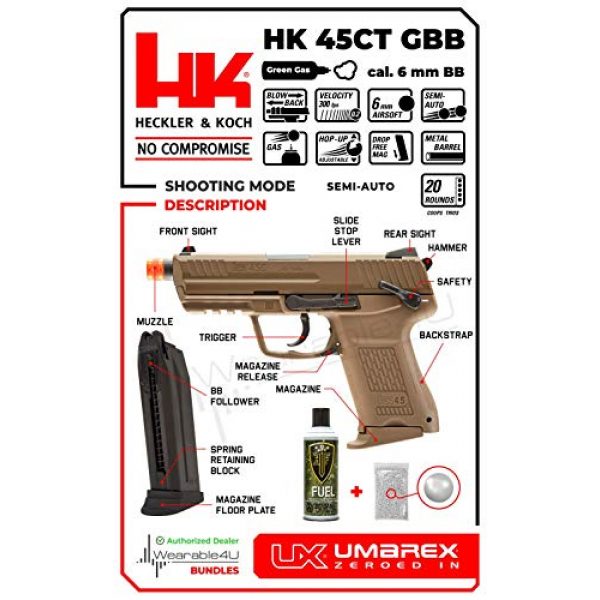 Wearable4U Airsoft Pistol 6 Wearable4U Elite Force H&K45CT GBB(VFC) Airsoft Pistol Green Gas BB Air Soft Gun with Bundle