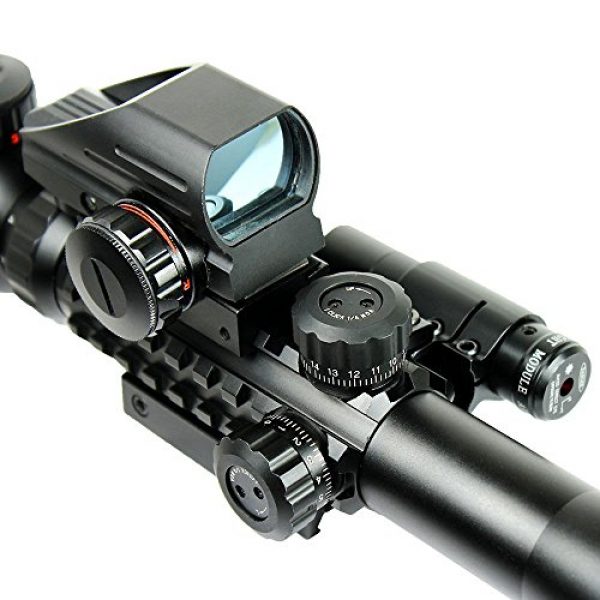 Higoo Rifle Scope 7 Higoo 3-9X40 Tactical Rifle Scope Tri-Picatinny Rail Green/Red 5 Level Illumination Mil-dot Riflescope with Holographic 4 Reticle Reflex Sight & Red Laser