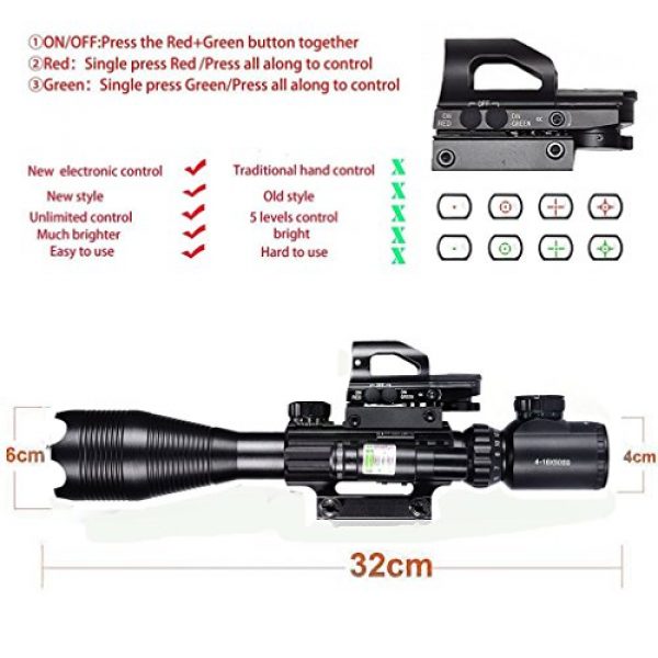 XopingABC Rifle Scope 3 Rifle Scope Combo C4-16x50EG Dual Illuminated with Laser sight 4 Holographic Reticle Red/Green Dot for Weaver/Rail Mount