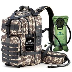 RUPUMPACK Tactical Backpack 1 Military Tactical Backpack Hydration Backpack by RUPUMPACK, Army MOLLE Bag, Small 3-Day Rucksack for Outdoor Hiking Camping Trekking Hunting School Daypack 33L with 3L Water Bladder