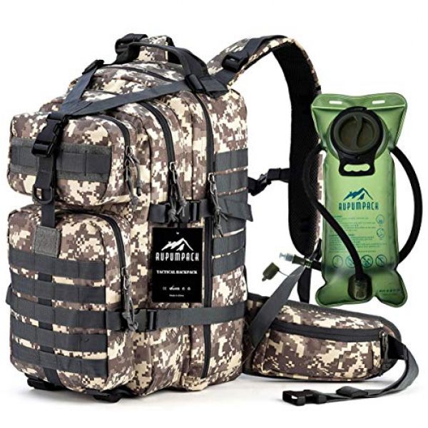 RUPUMPACK Tactical Backpack 1 Military Tactical Backpack Hydration Backpack by RUPUMPACK, Army MOLLE Bag, Small 3-Day Rucksack for Outdoor Hiking Camping Trekking Hunting School Daypack 33L with 3L Water Bladder