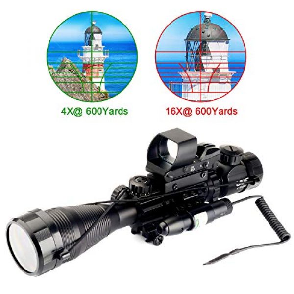 UUQ Rifle Scope 2 UUQ 4-12X50 Rifle Scope Red &Green Illuminated Range Finder Reticle W/Green Laser Sight and 4 Tactical Holographic Red Dot Reflex Sight